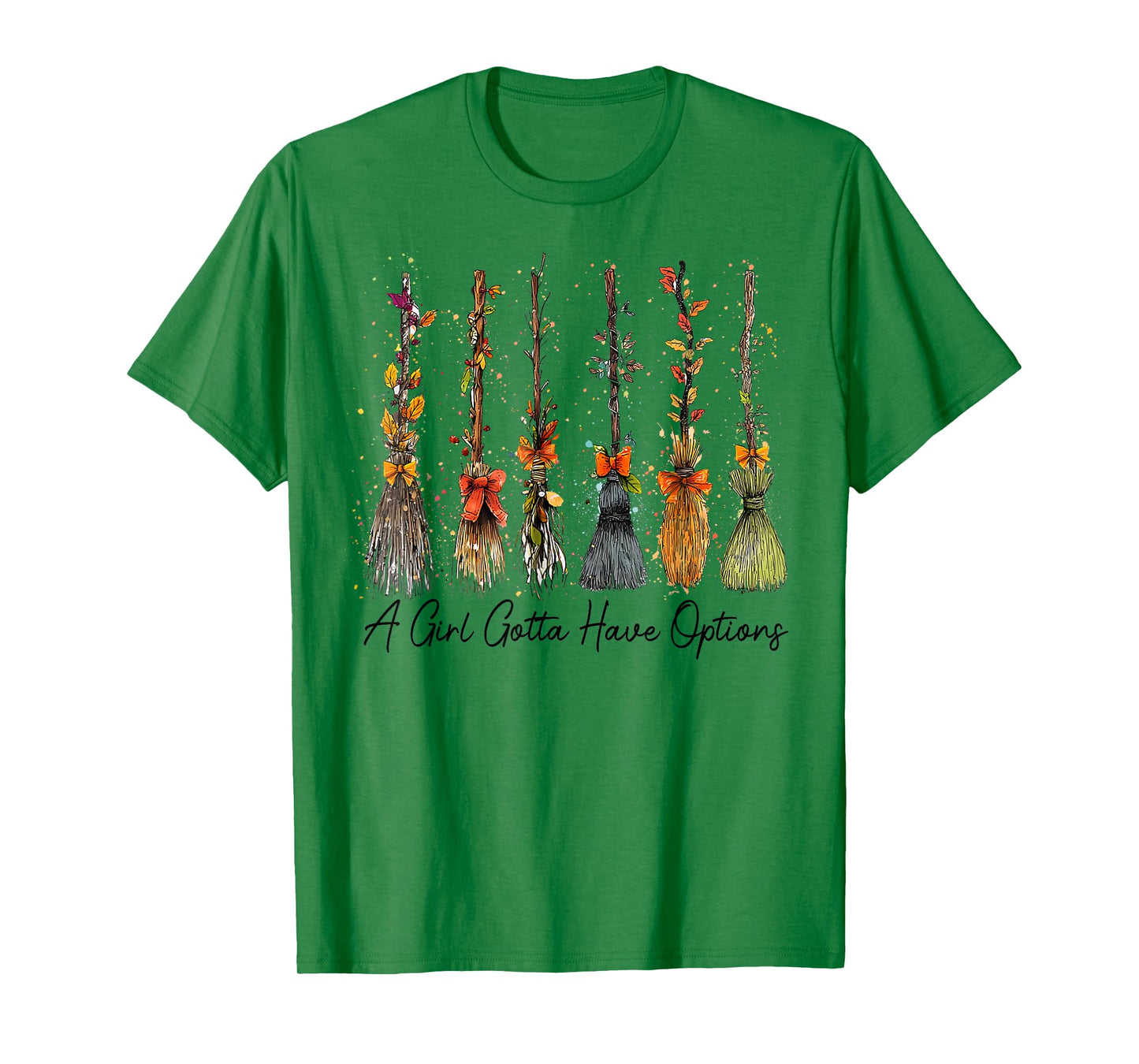 A Girl Gotta Have Options Retro Witches Broom Halloween Art T-Shirt
