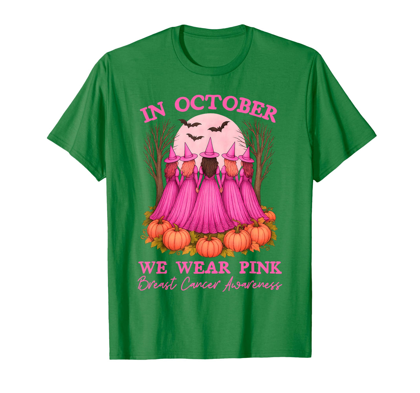 in October We Wear Pink Witch Breast Cancer Awareness Girl T-Shirt