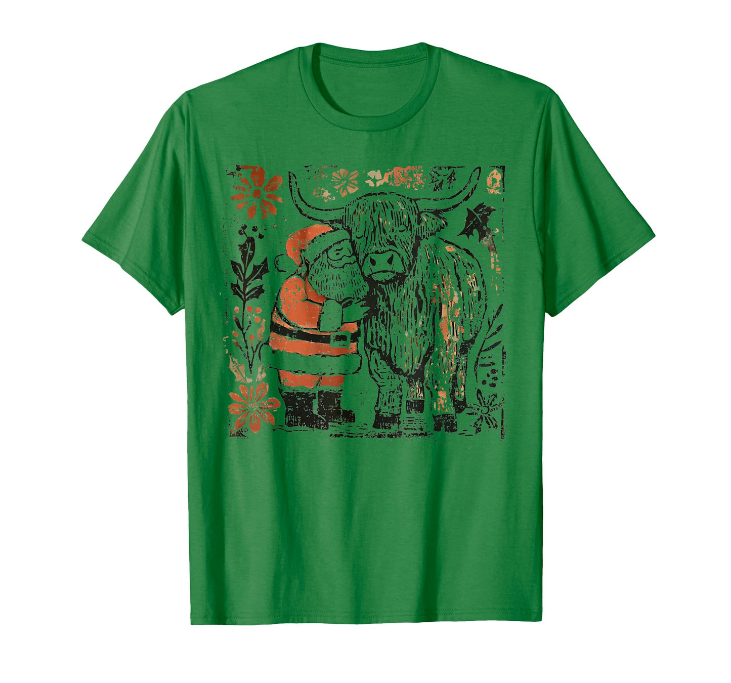 Vintage highlandcow Santa Christmas Boho Floral Western T-Shirt