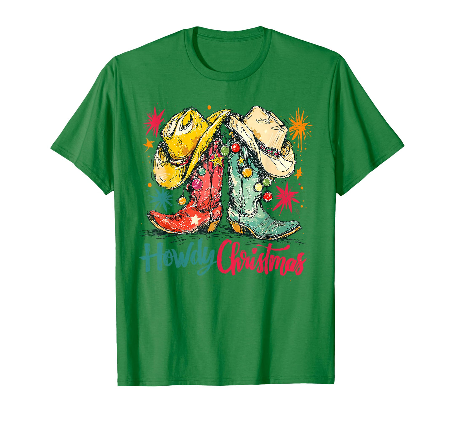 Howdy Christmas Xmas Cowboy Boots Western Pajamas Holiday T-Shirt