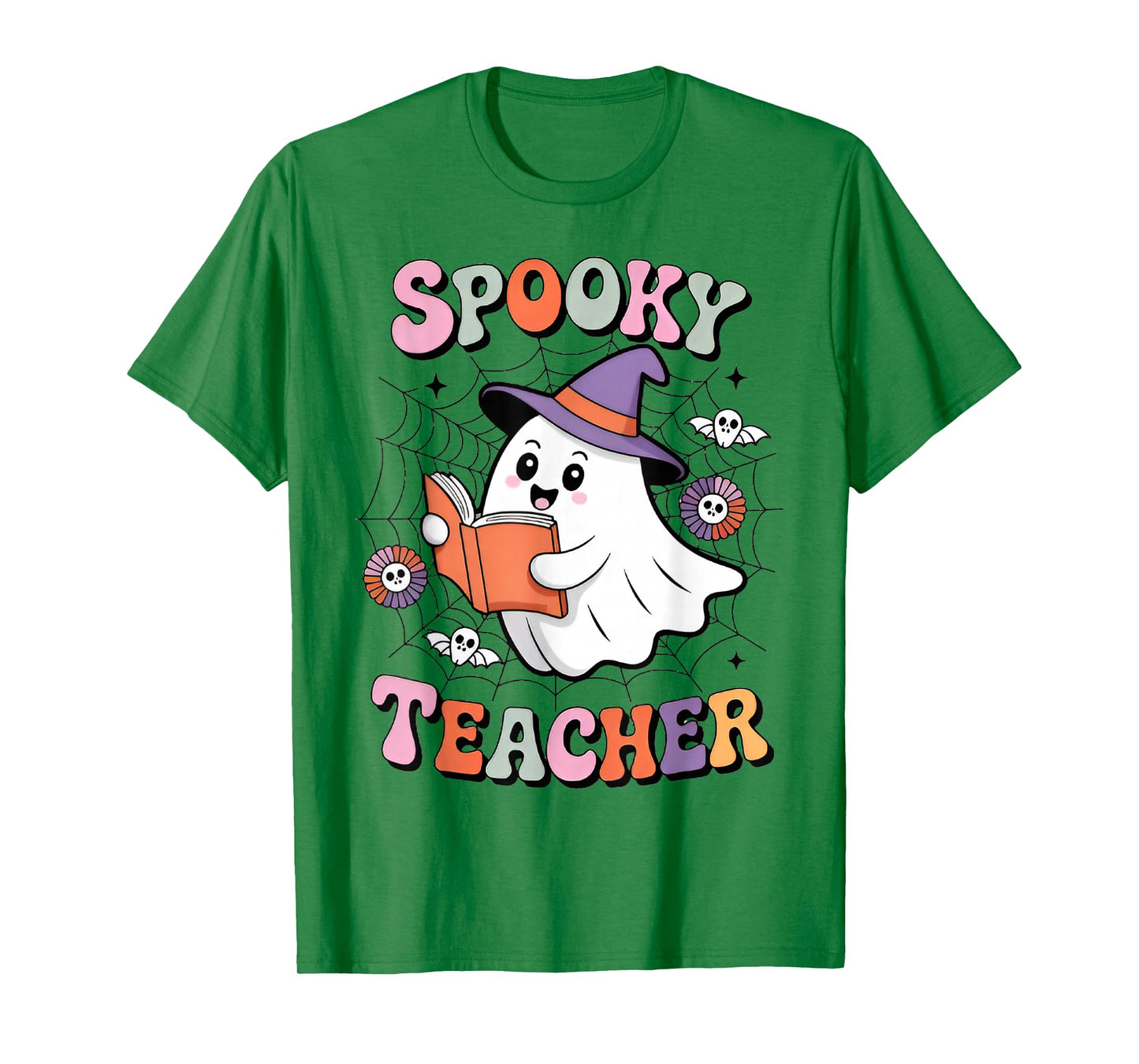 Groovy Spooky Season Teacher Halloween Retro Floral Ghost T-Shirt