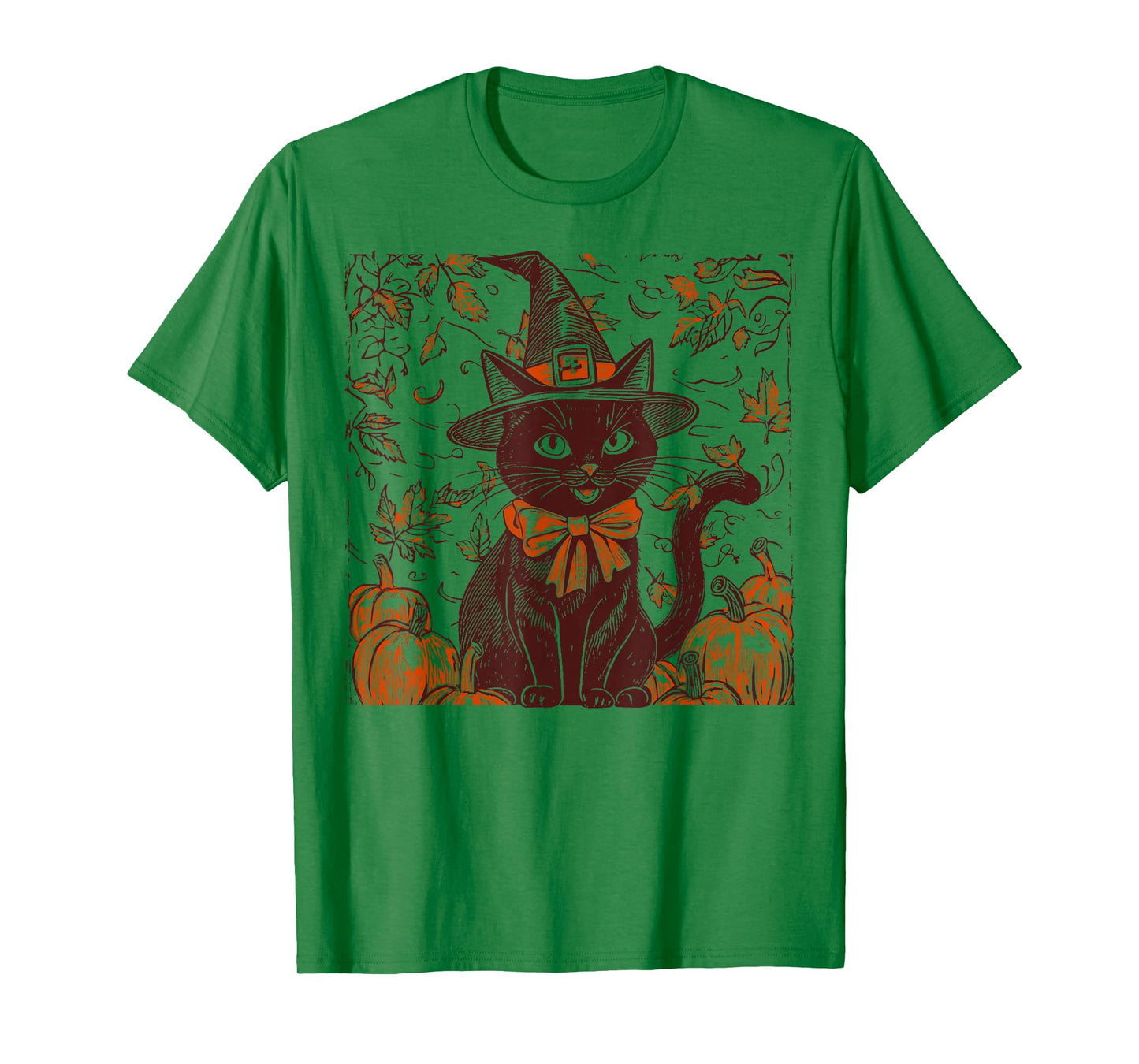Vintage Halloween Black Cat Witch Hat Pumpkin Men Women Kid T-Shirt