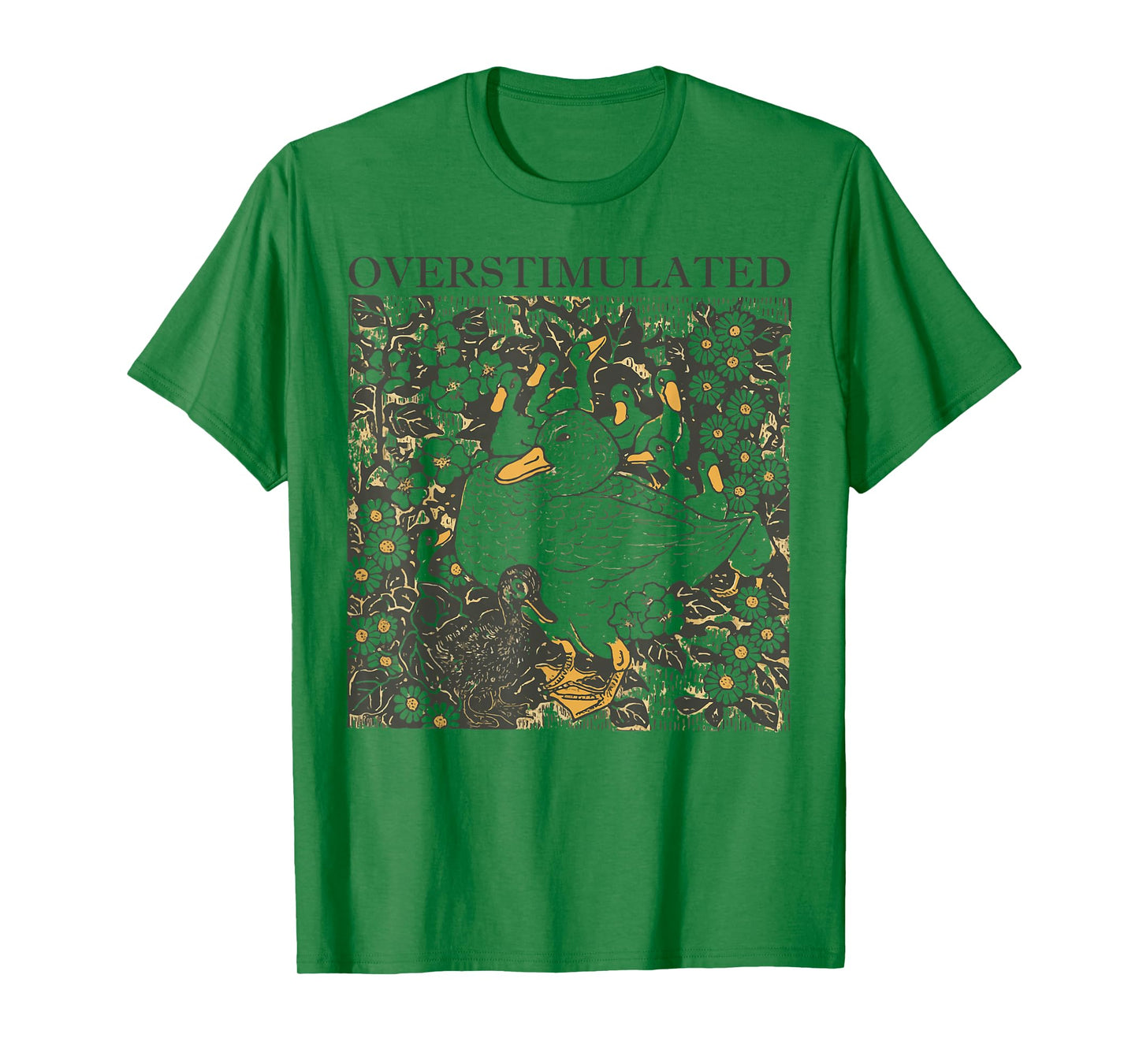 Overstimulated Duck Retro Floral Humor Style T-Shirt