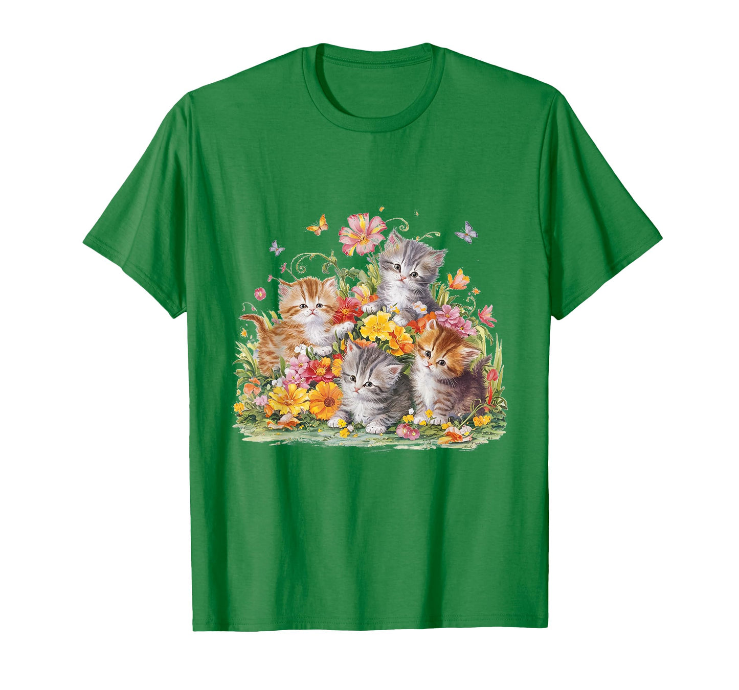 Floral Vintage Aesthetic Painted Kittens and Pressed Flower T-Shirt