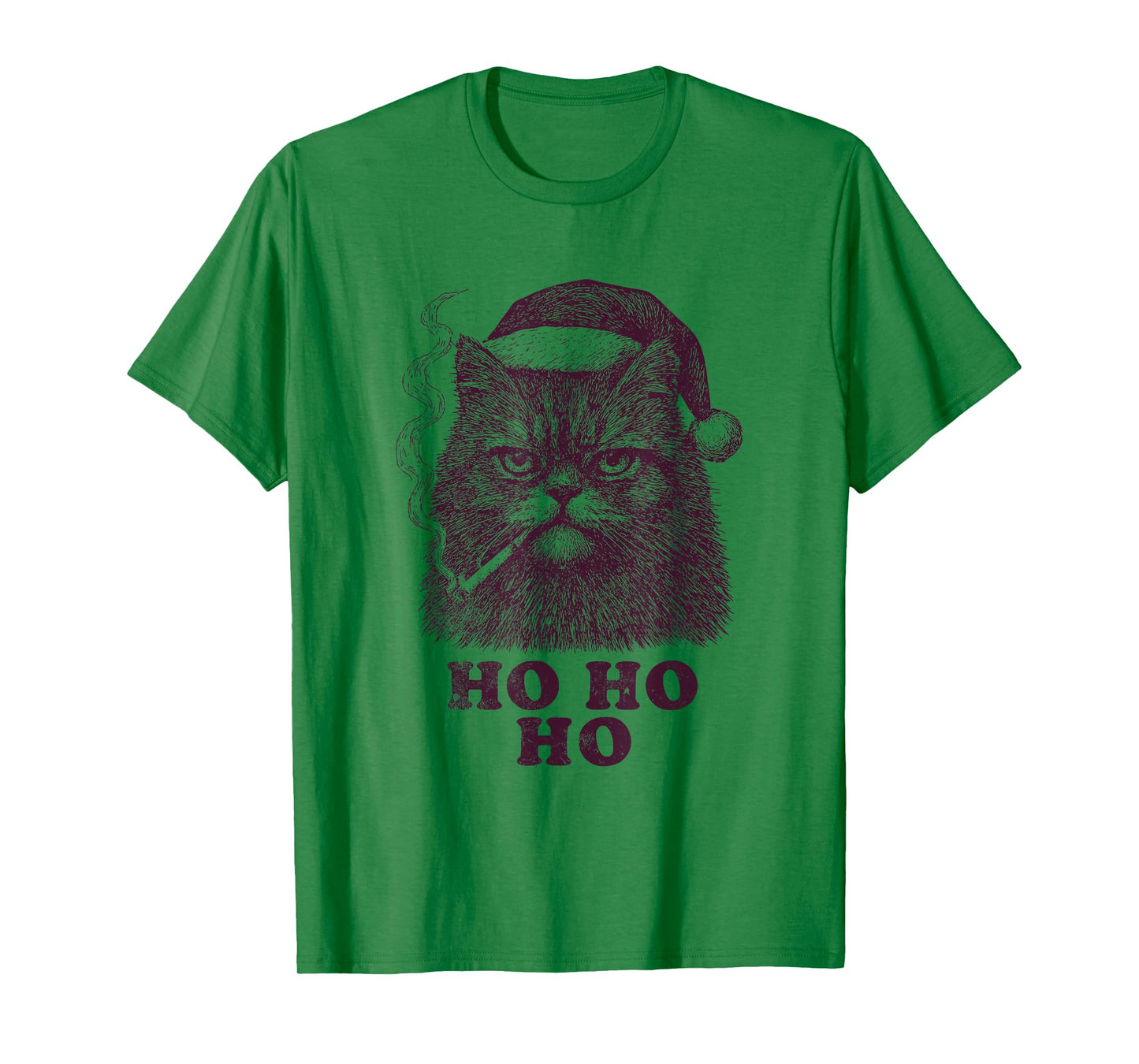 Funny Cat Smoking Santa Hat Ho Ho Ho Vintage T-Shirt