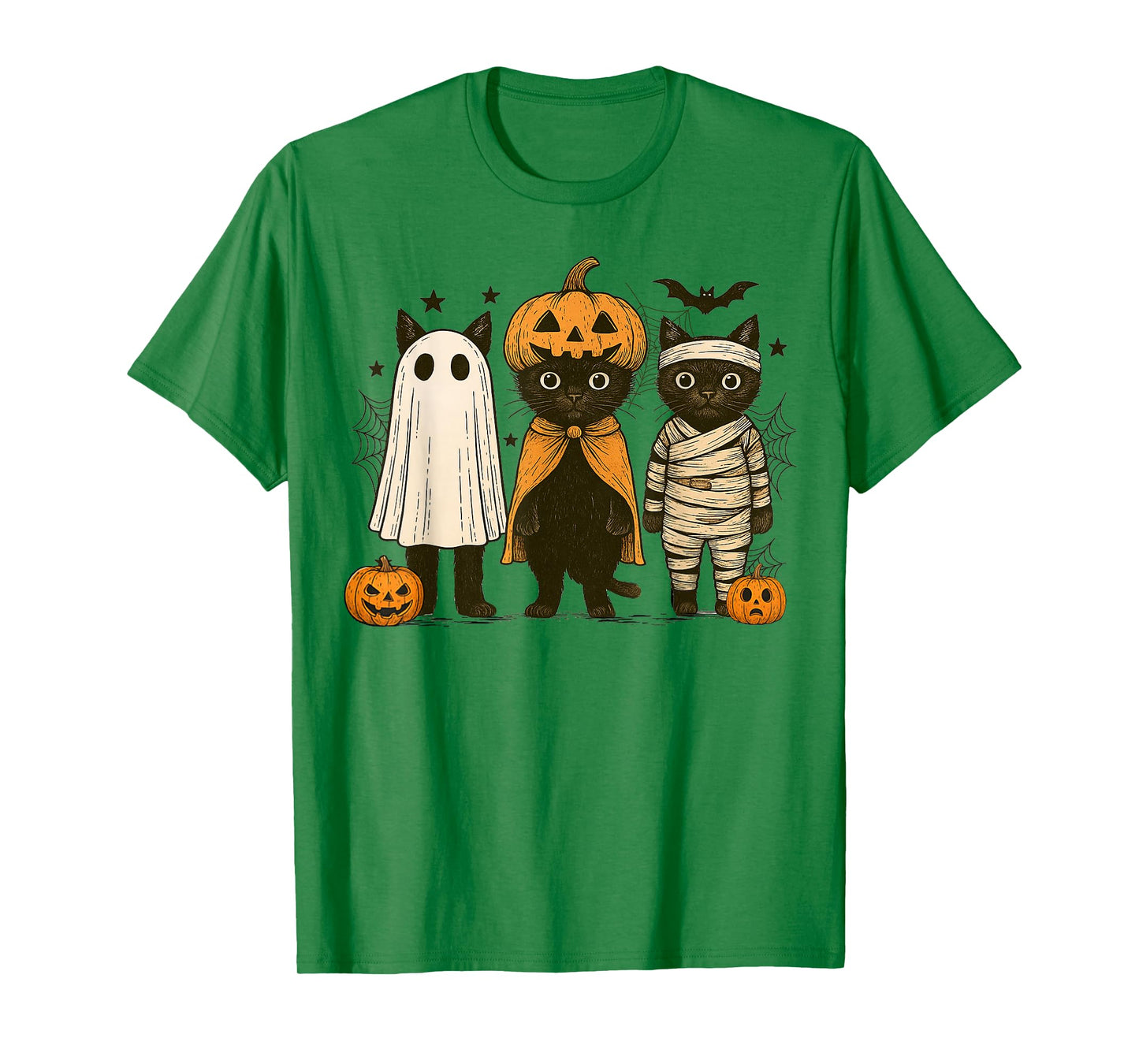 Retro Black Cat Scary Halloween Pumpkin Women Men Kids T-Shirt