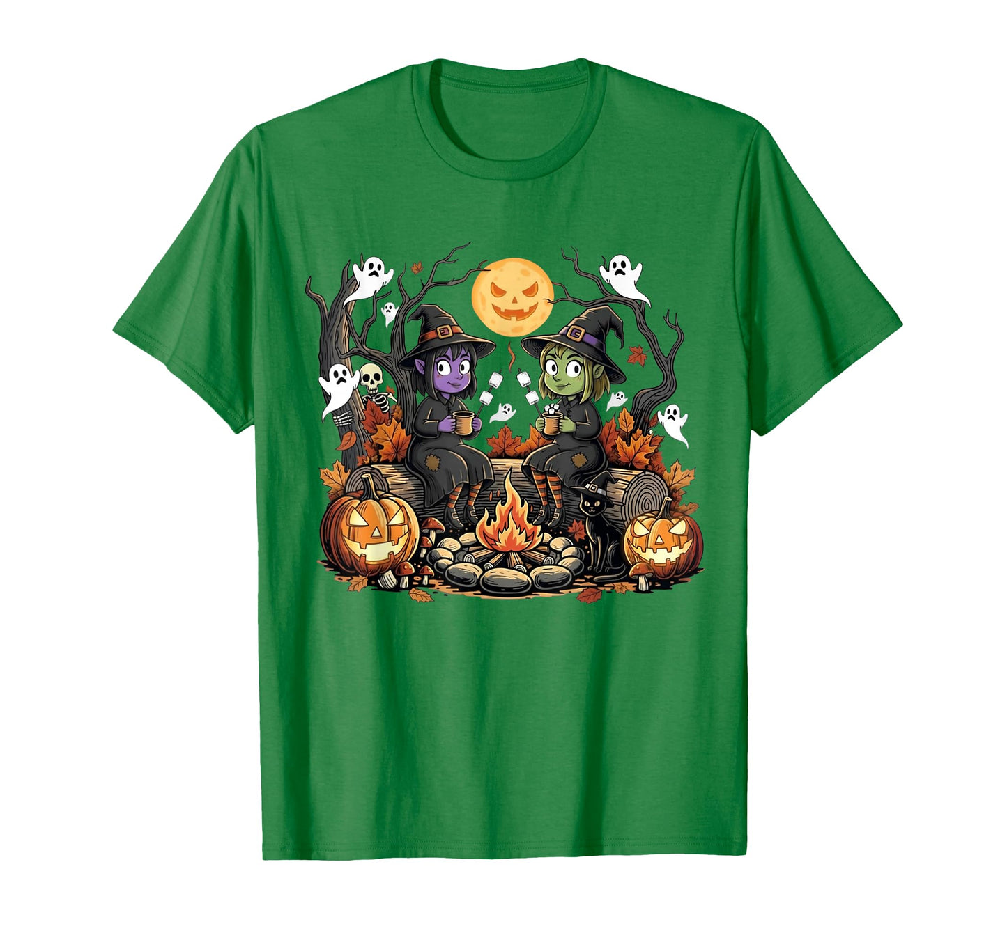 Cute Witches Campfire Gothic Halloween Ghost Pumpkin Spooky T-Shirt