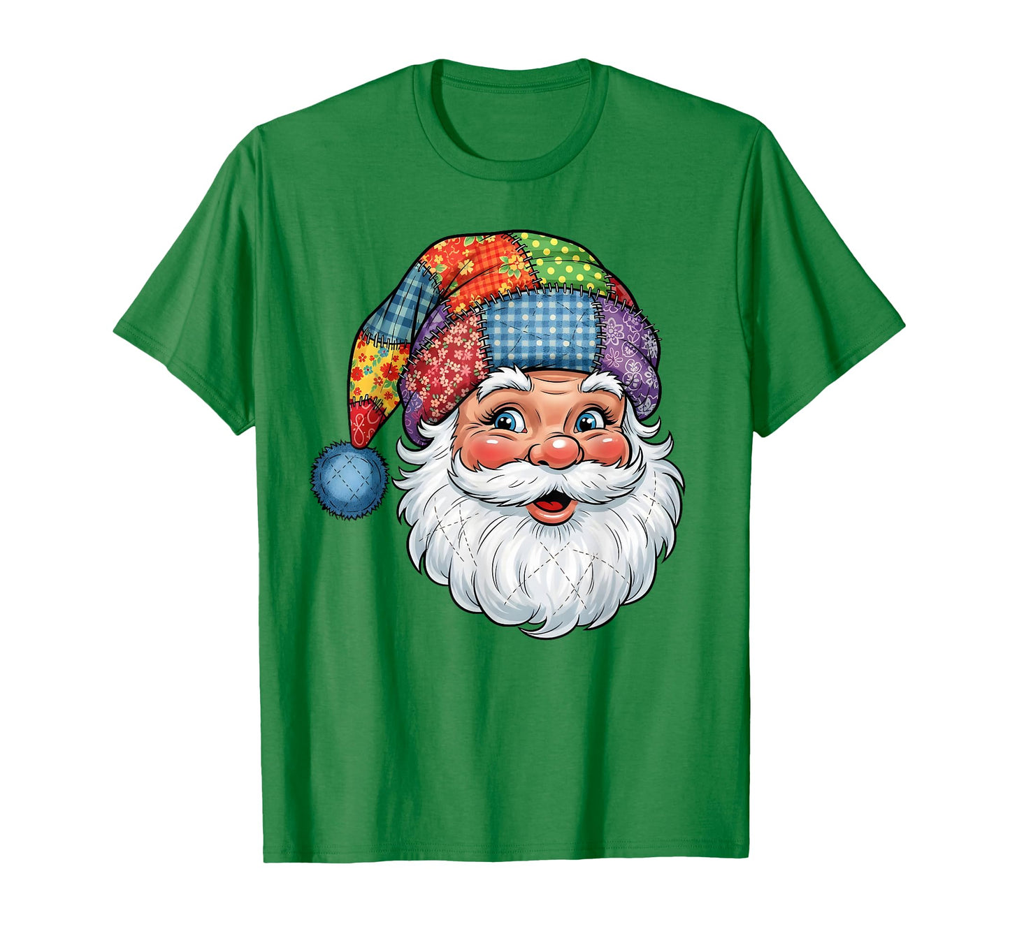 Merry Christmas Patchwork Santa Claus Face X-mas Holiday T-Shirt