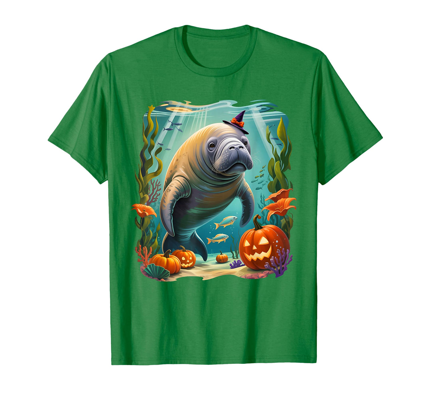 Manatee Witch Hat Pumpkin Halloween Dugong Costume Men Women T-Shirt