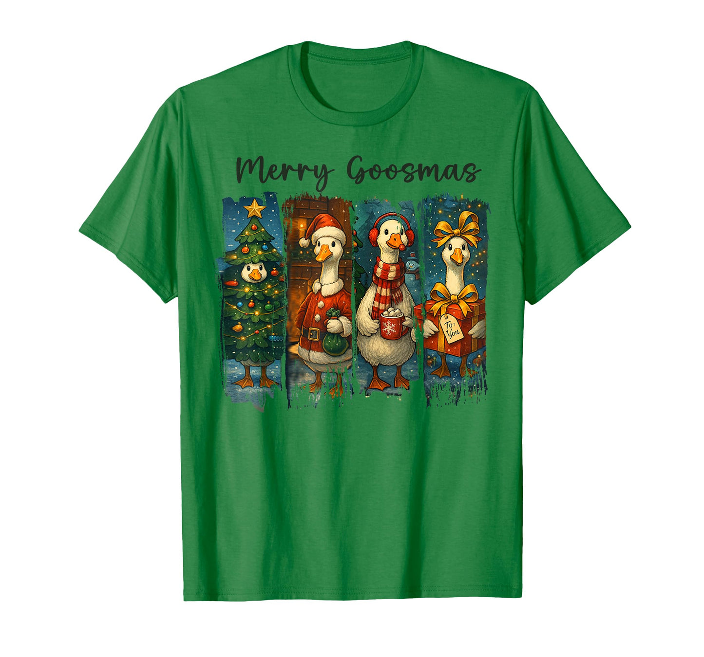 Retro Brushstroke Goose Christmas Merry Goosmas Xmas Goosey T-Shirt