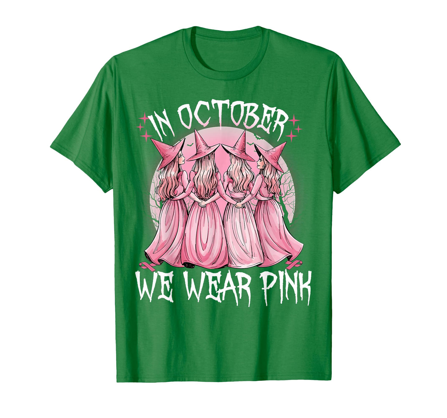 in October We Wear Pink Witch Breast Cancer Awareness Pink T-Shirt