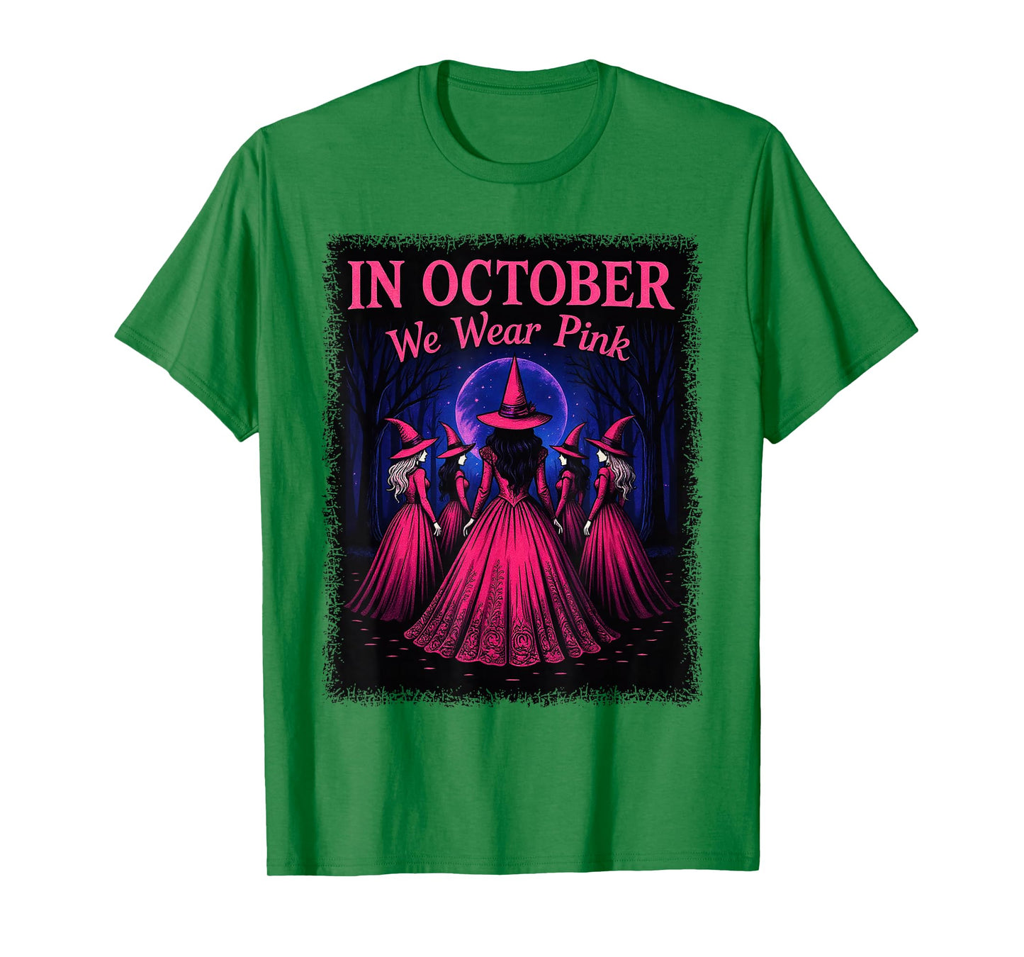 in October We Wear Pink Witches Halloween Costume Women Gift T-Shirt