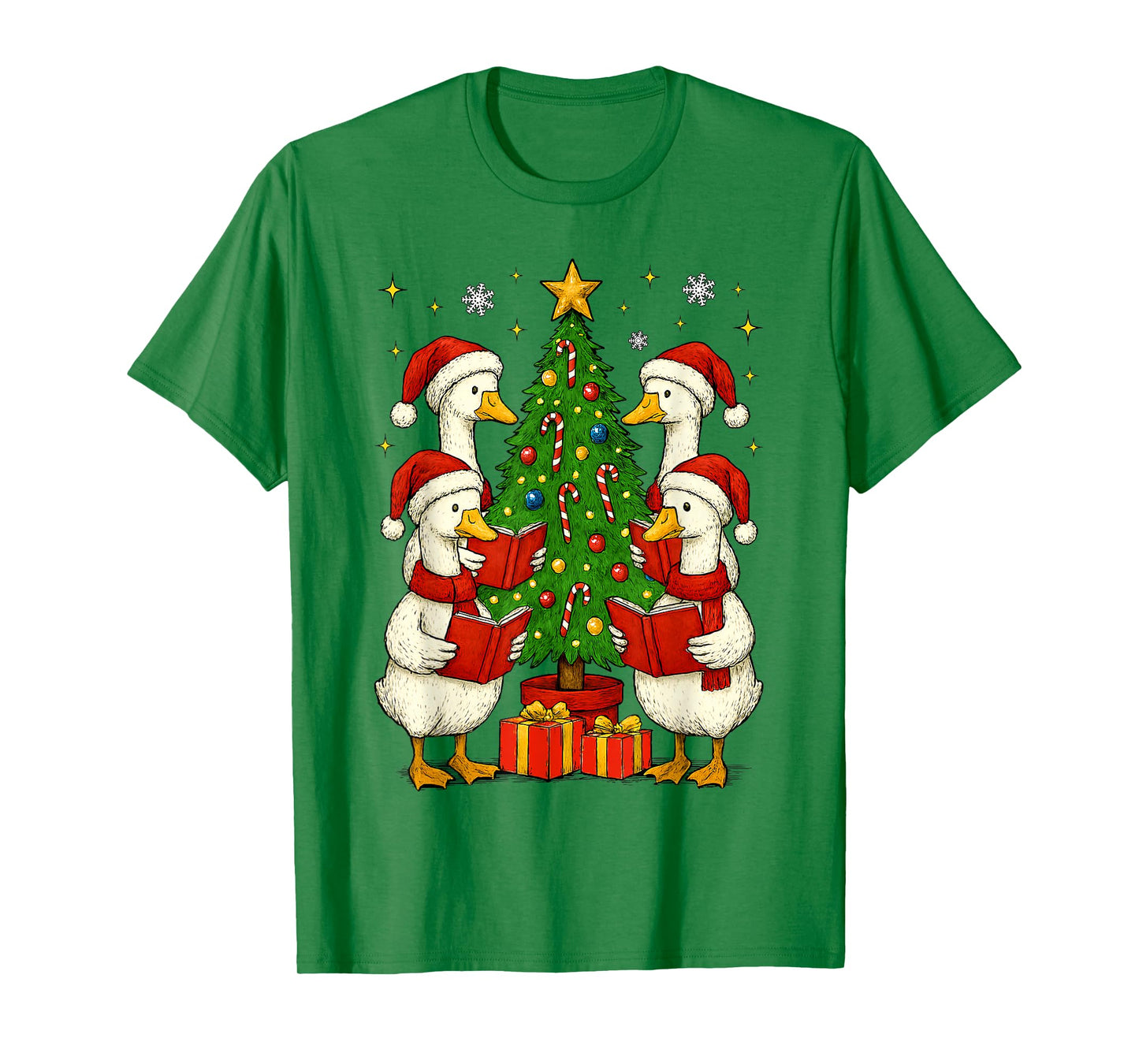 Funny Silly Goose Christmas Singing Geese Xmas Tree Caroling T-Shirt