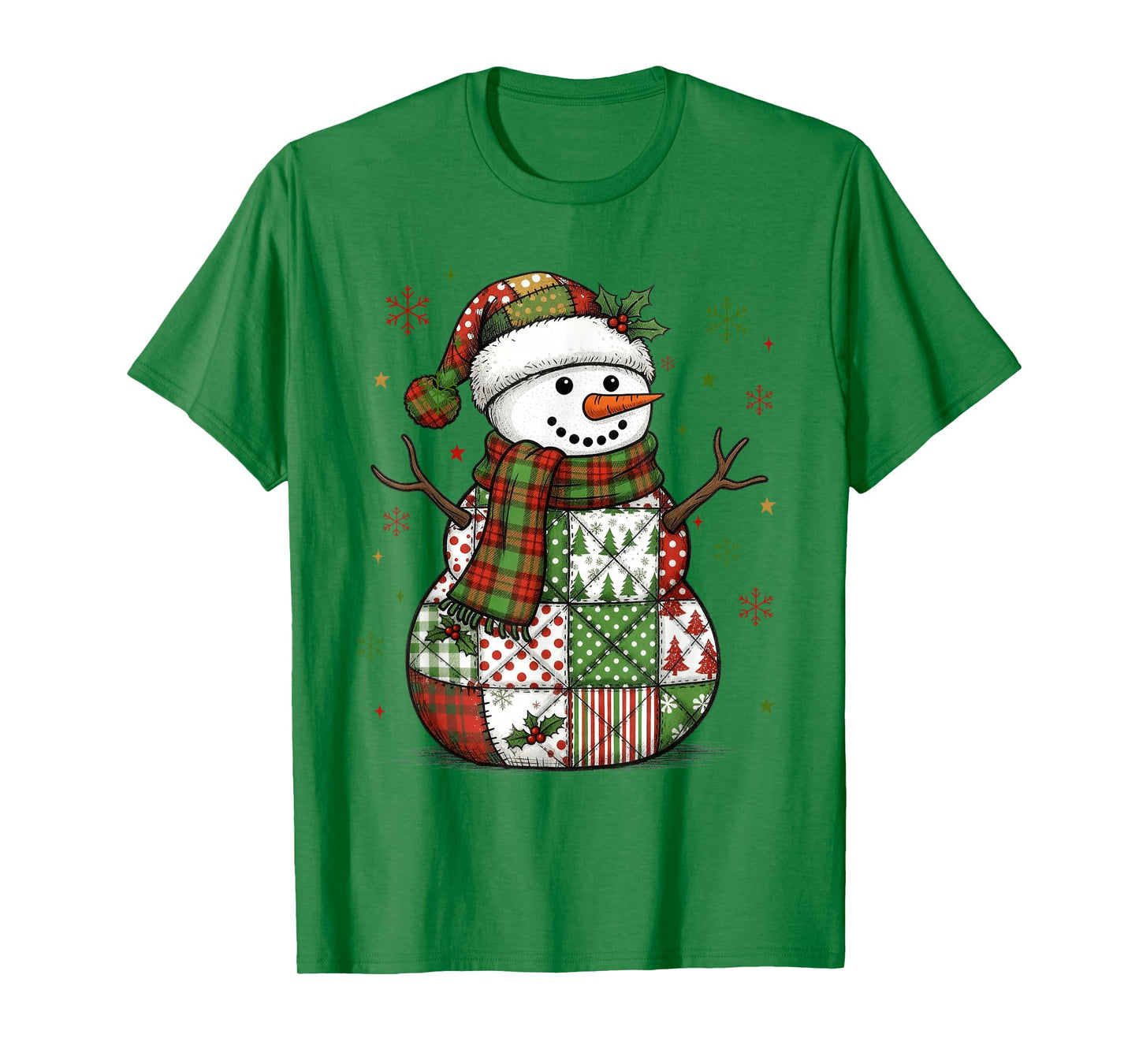 Cute Patchwork Snowman Merry Christmas Xmas Holiday Pajamas T-Shirt