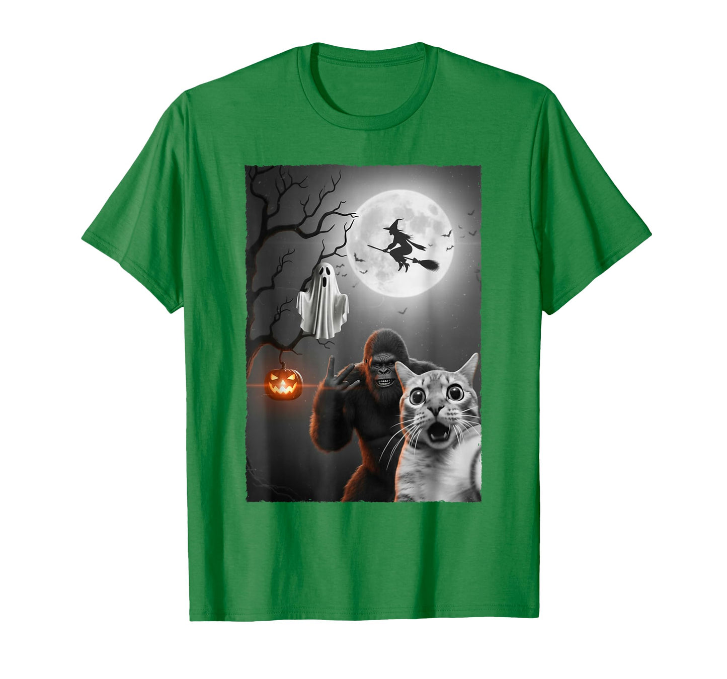 Vintage Spooky Cat Ghost Bigfoot Witch Halloween Costume T-Shirt