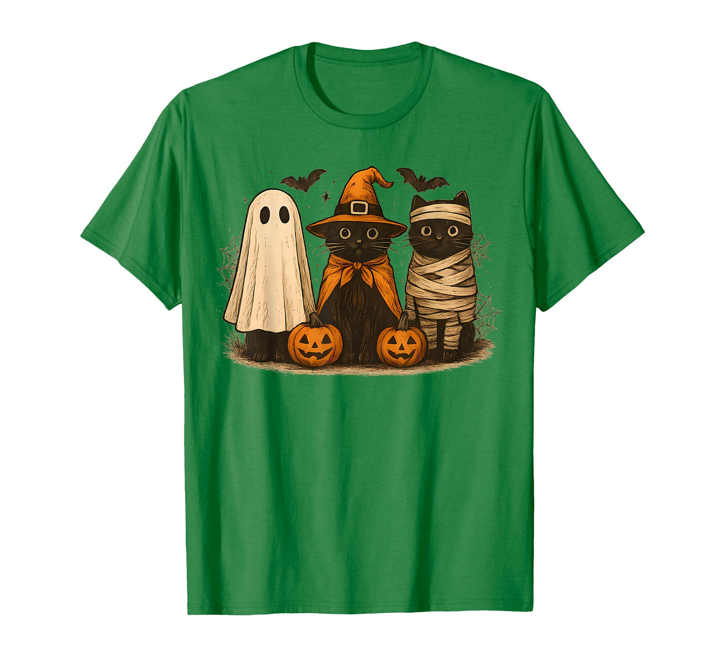 Retro Cute Black Cat Witch Scary Halloween Pumpkin Costume T-Shirt