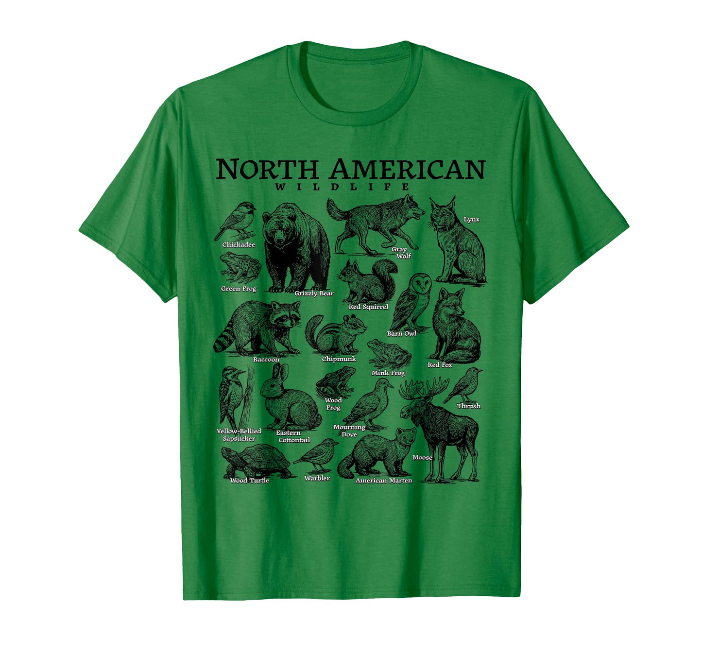 North American Wildlife Nature Camping USA Animal Guide T-Shirt