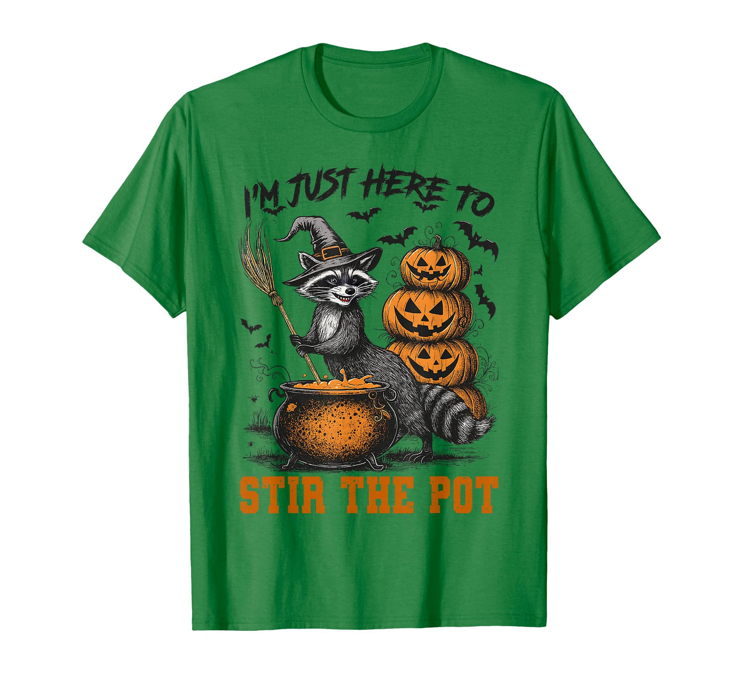 Raccoon Witch I'm Just Here to Stir The Pot Spooky Halloween T-Shirt