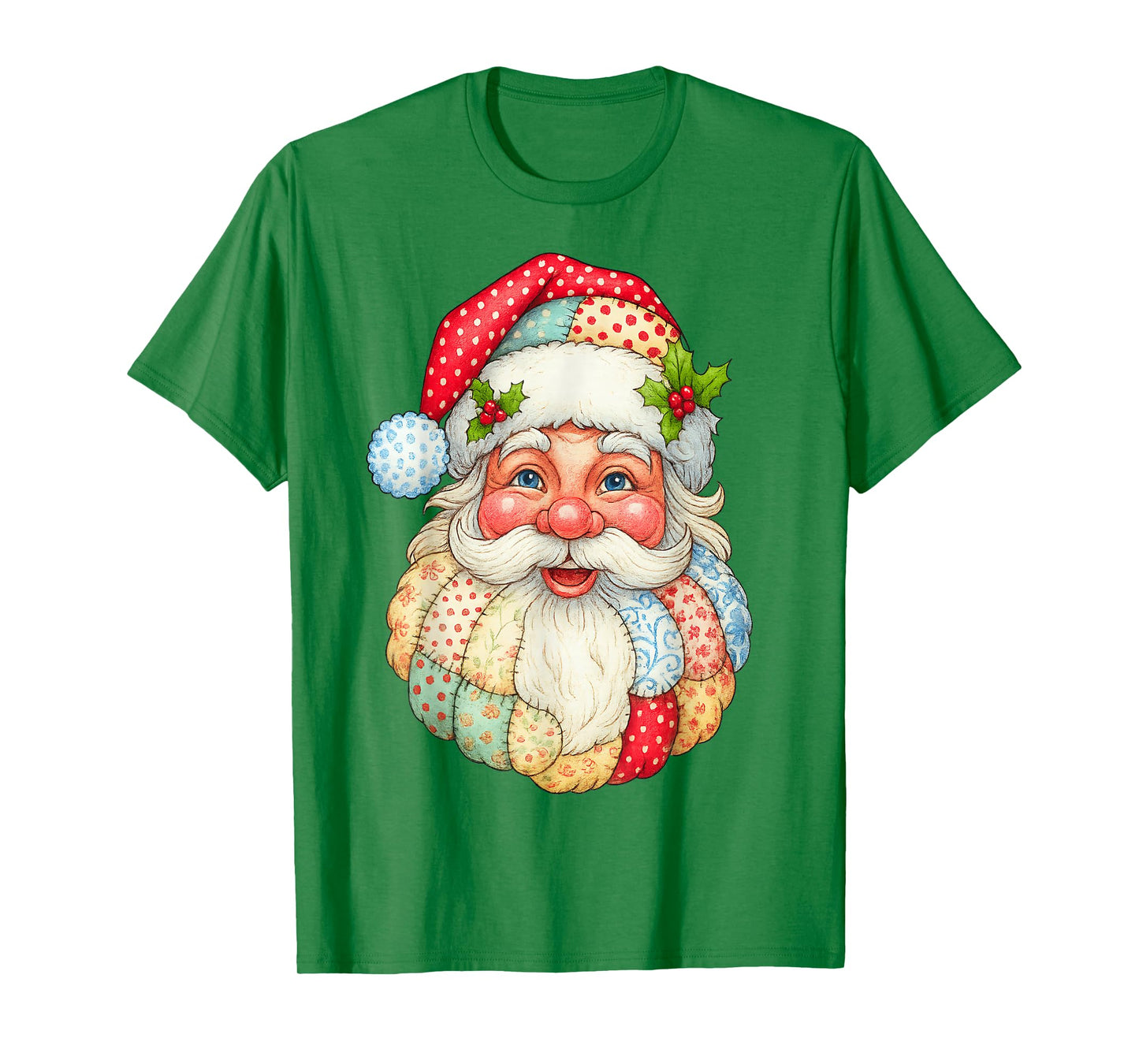 Cute Patchwork Santa Claus Christmas Xmas Men Women Kid Gift T-Shirt