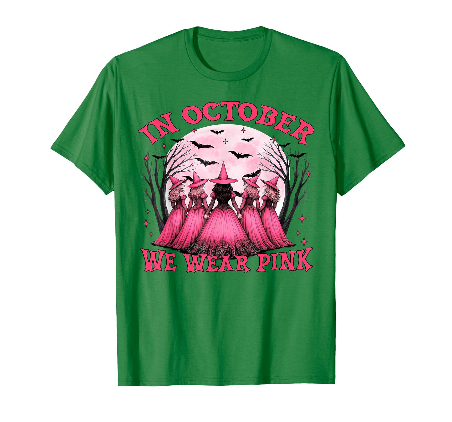 in October We Wear Pink Witch Halloween Breast Cancer Women T-Shirt