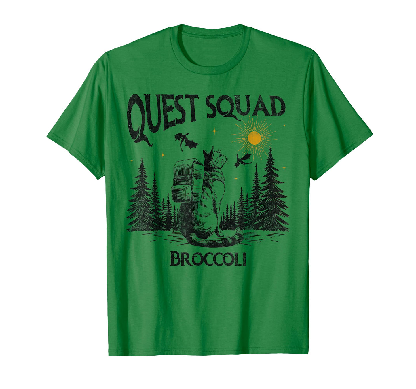 Quest Fantasy Squad Broccoli Funny Cat Vintage Men Women T-Shirt