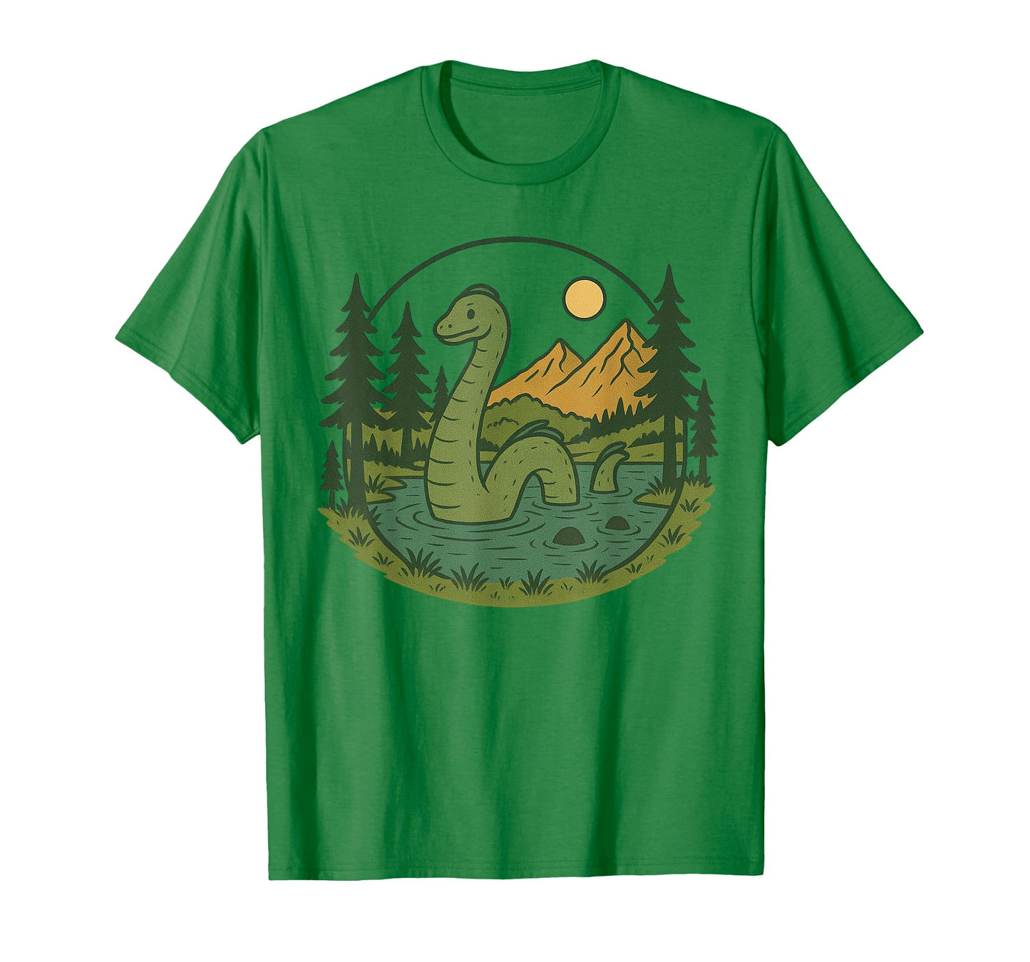 Loch Ness Monster with Trees and Mountains Vintage Nessie T-Shirt
