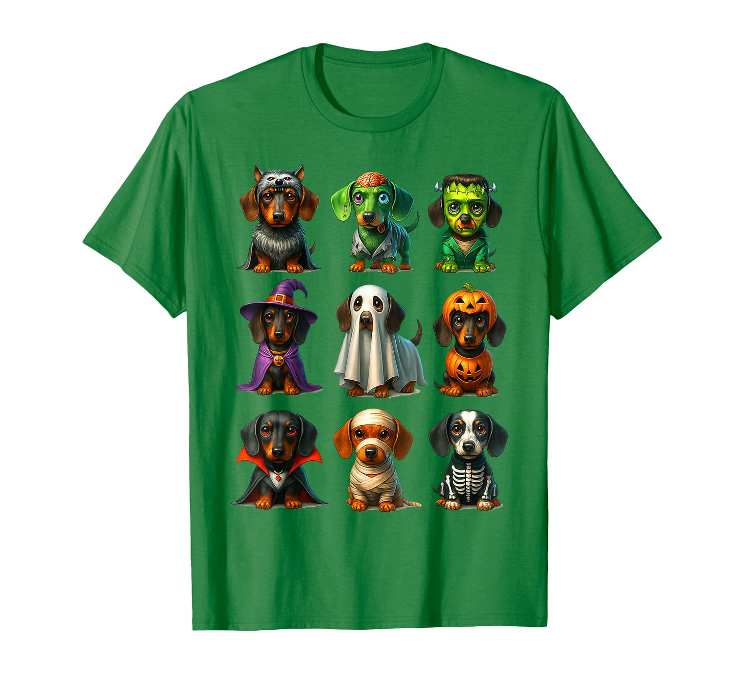 Cute Dachshund Dogs Witch Pumpkin Skeleton Costume Halloween T-Shirt