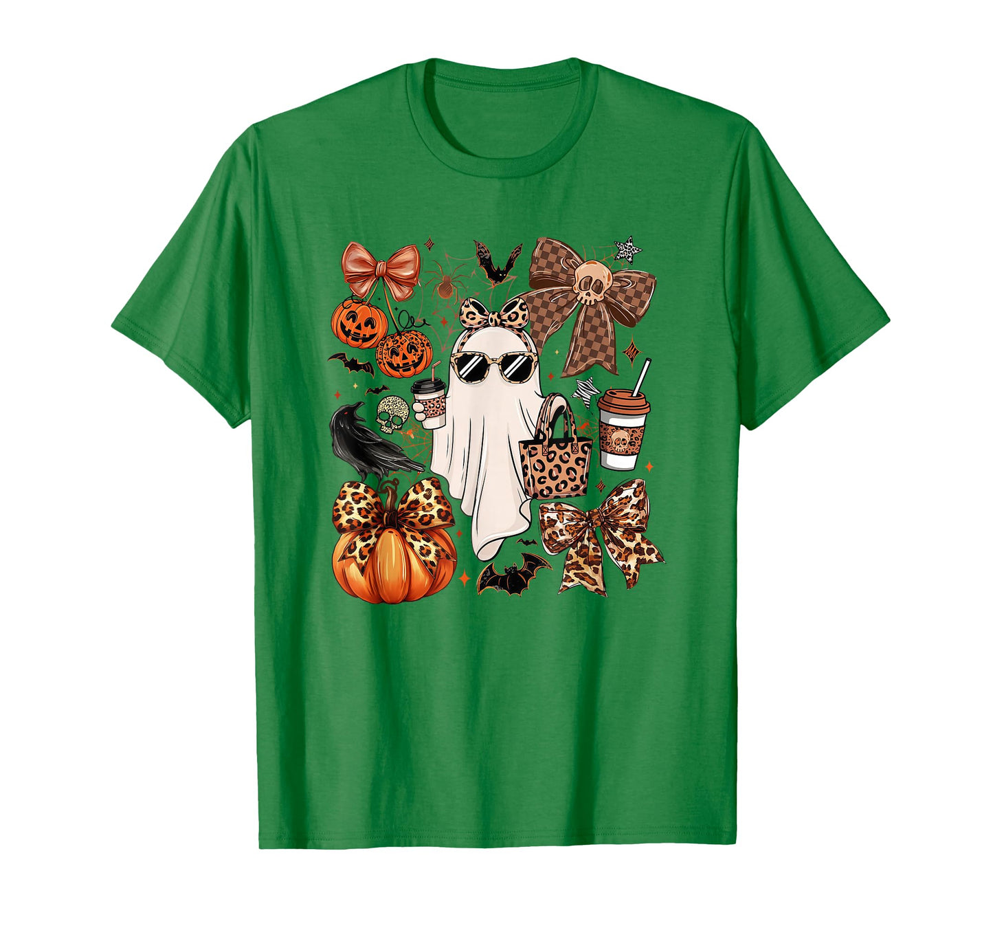 Coquette Leopard Ghost Coffee Boo-JEE Halloween Boujee Ghost T-Shirt