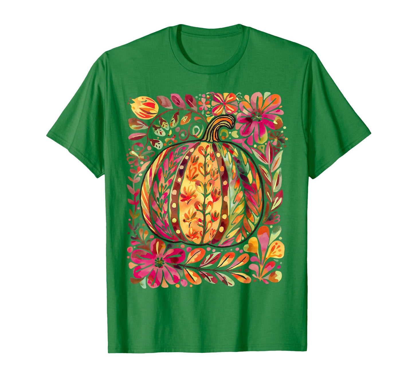 Boho Floral Pumpkin Preppy Shirt Watercolor Fall Flowers T-Shirt