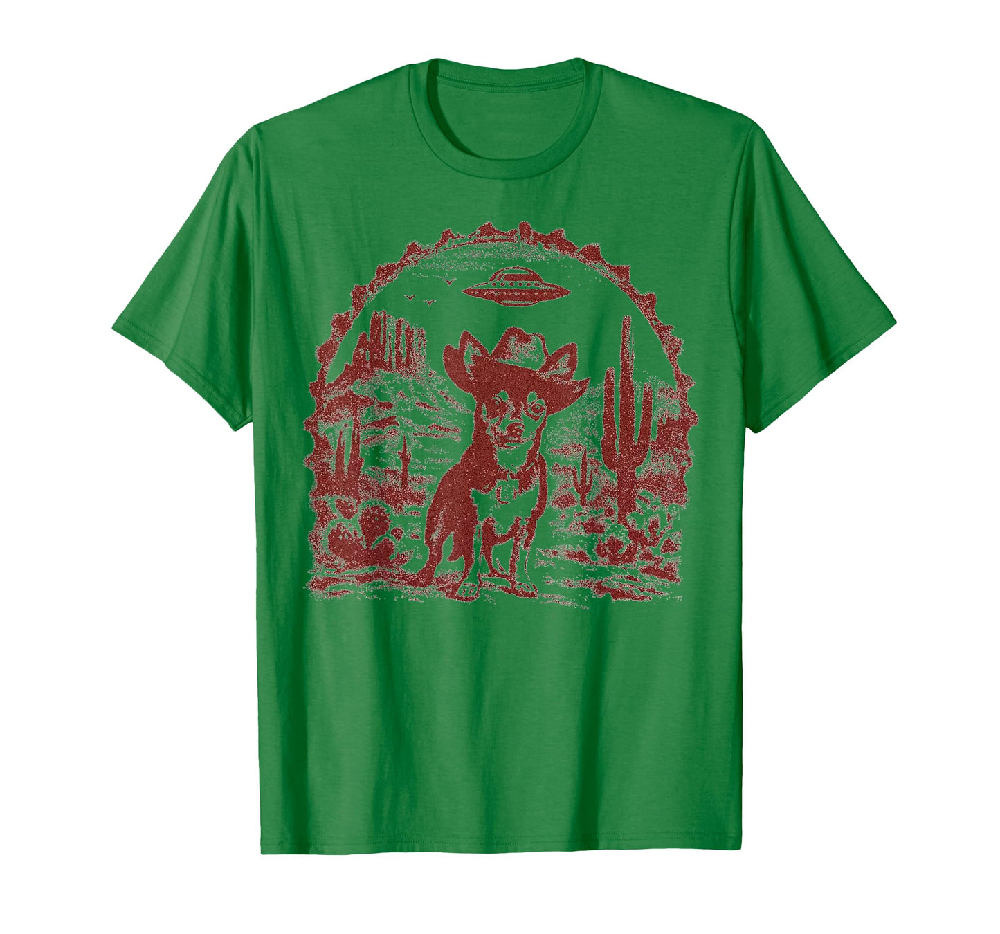 Funny UFO Alien Cowboy Chihuahua Retro Western Graphic T-Shirt
