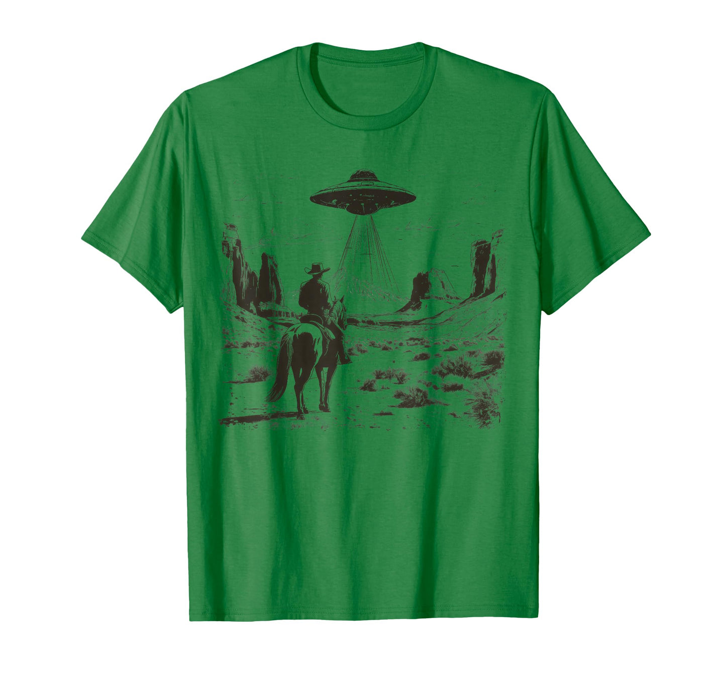 Vintage Rodeo Cowboy Western Country Space Ship UFO Alien T-Shirt