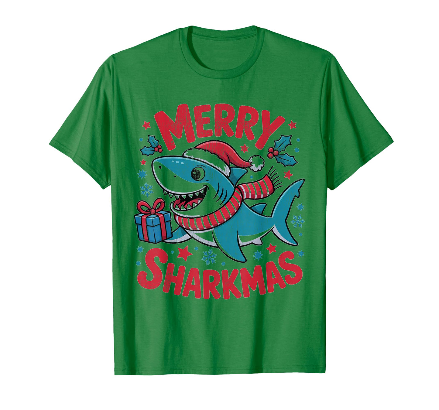 Merry Sharkmas Funny Shark Santa Hat Ugly Christmas Sweater T-Shirt