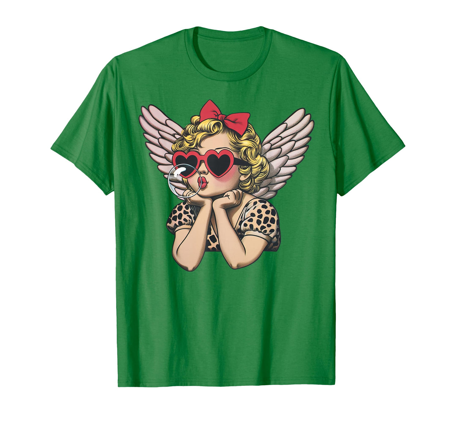 Cupid Blowing Bubble Heart Sunglasses Leopard Valentines Day T-Shirt