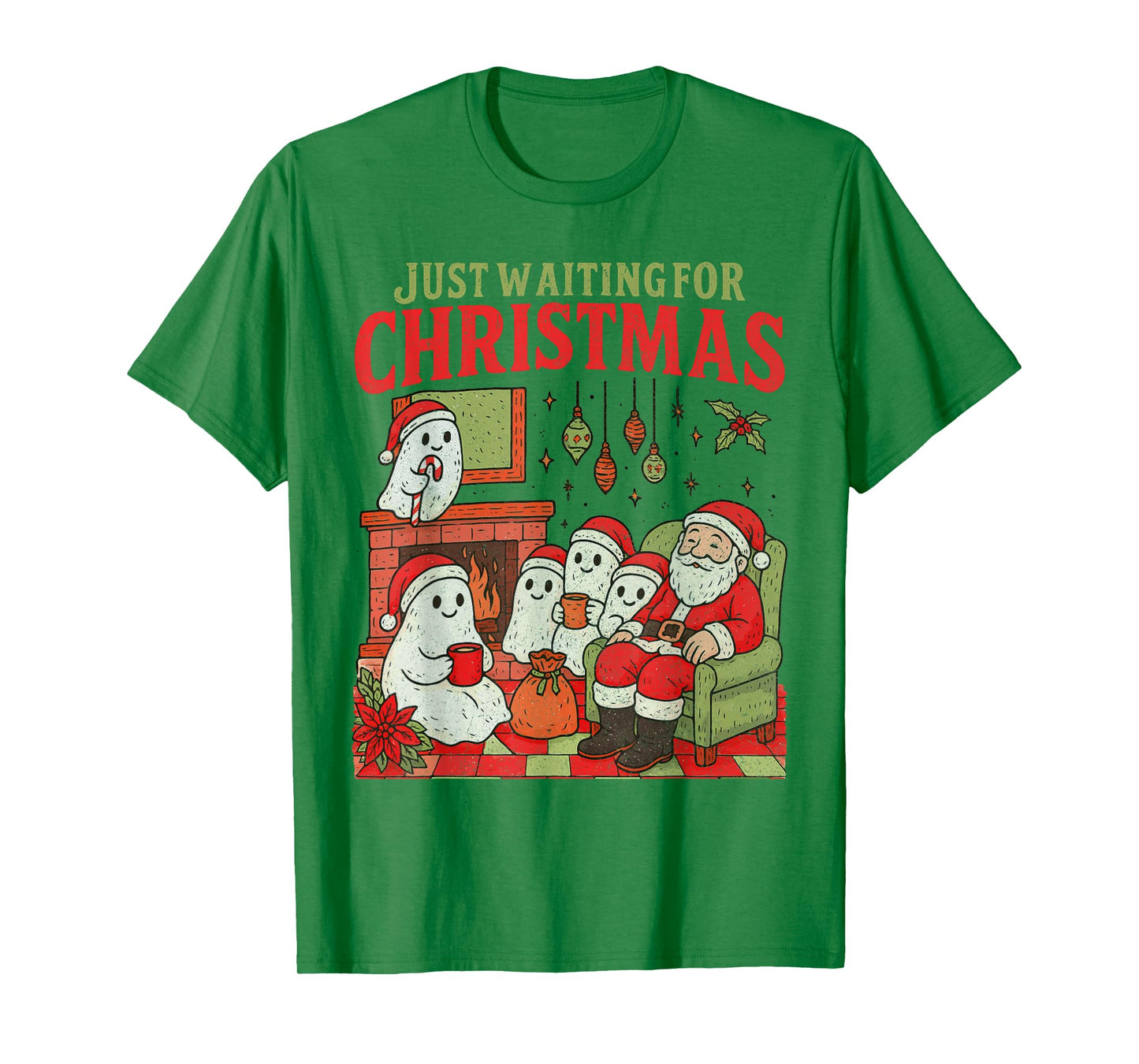 Just Waiting for Christmas Santa Claus Ghost Men Women Kids T-Shirt