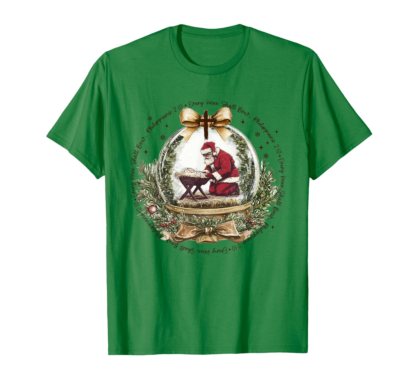 Every Knee Shall Bow Funny Kneeling Santa Baby Jesus T-Shirt