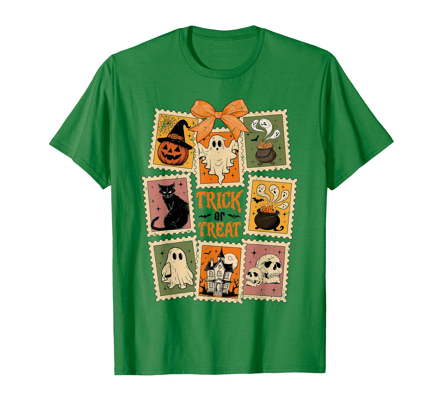 Retro Ghost Pumpkin Stamps Happy Halloween Costume Day Kids T-Shirt