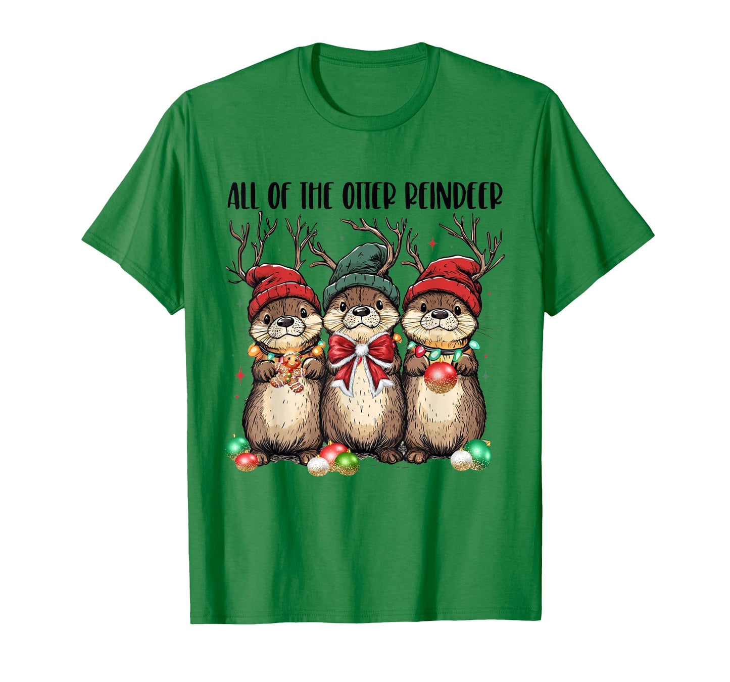 All of The Otter Reindeer Christmas Otters Santa Xmas Pajama T-Shirt