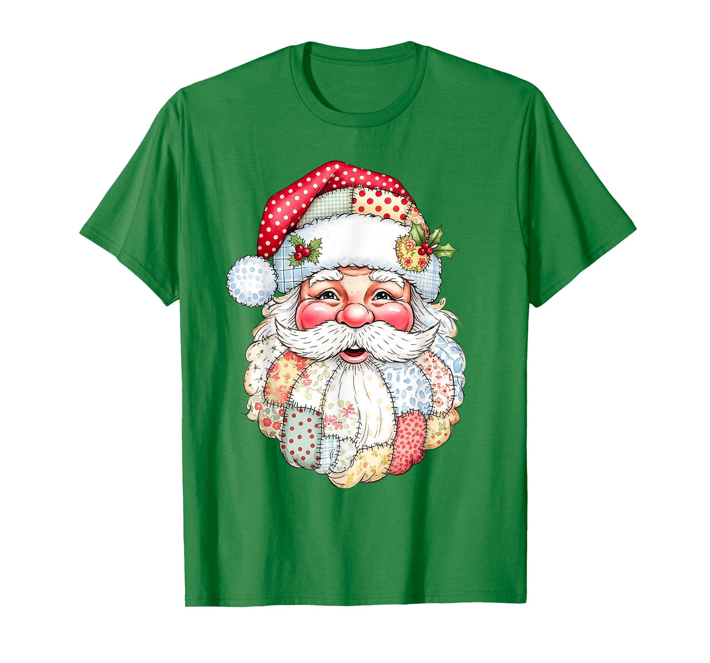 Merry Christmas Patchwork Santa Claus Face X-mas Holiday T-Shirt