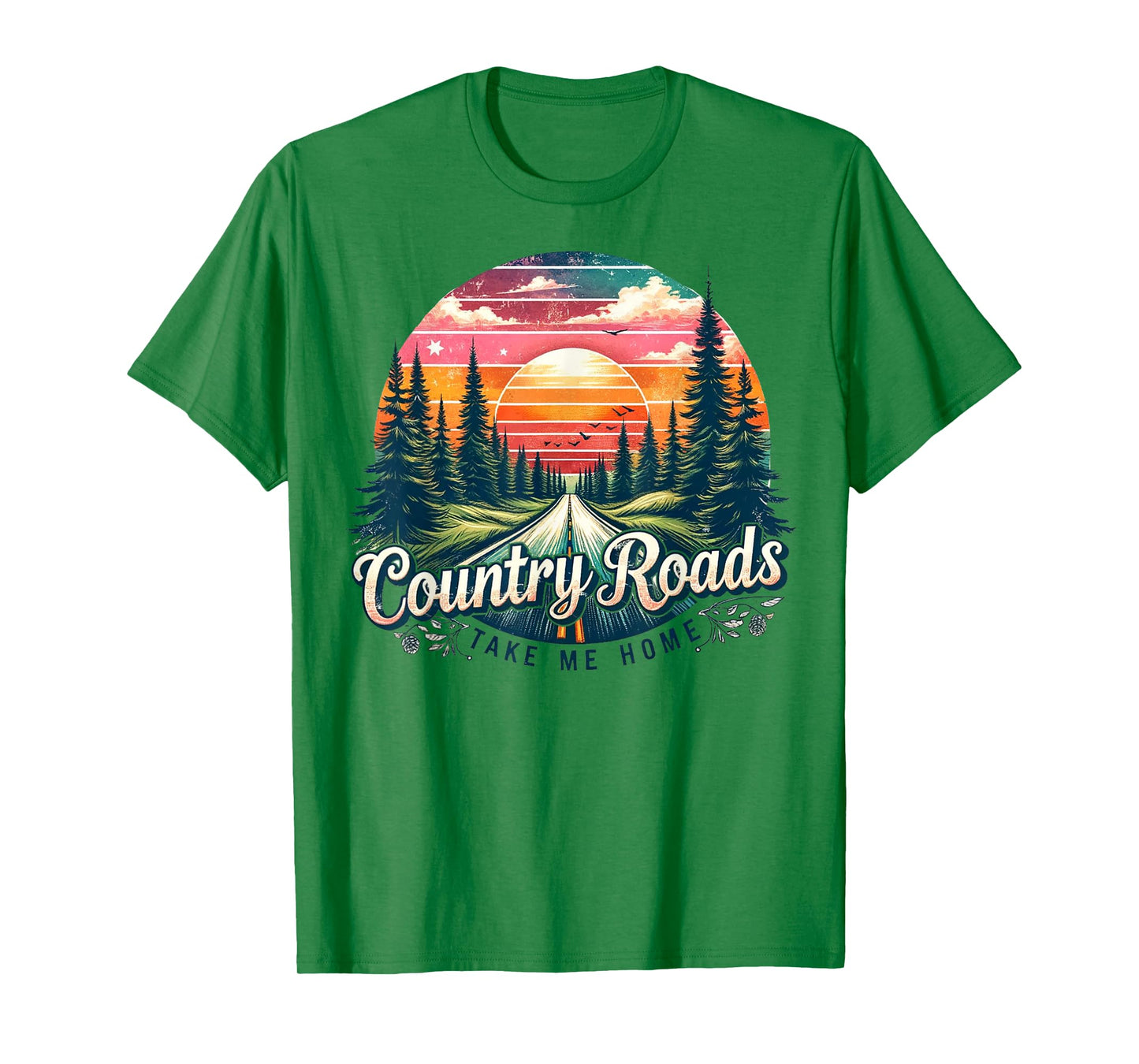 Country Roads Take Me Home Sunset Forest Retro T-Shirt