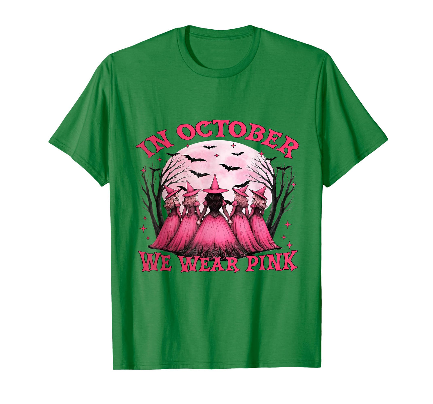 in October We Wear Pink Witch Breast Cancer Awareness T-Shirt
