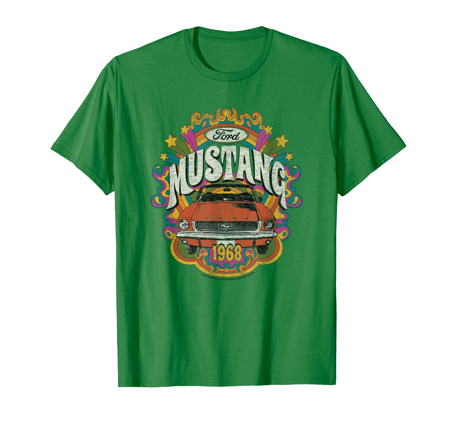 Ford - Vintage Red Mustang 1968 Rainbow Background Stars T-Shirt
