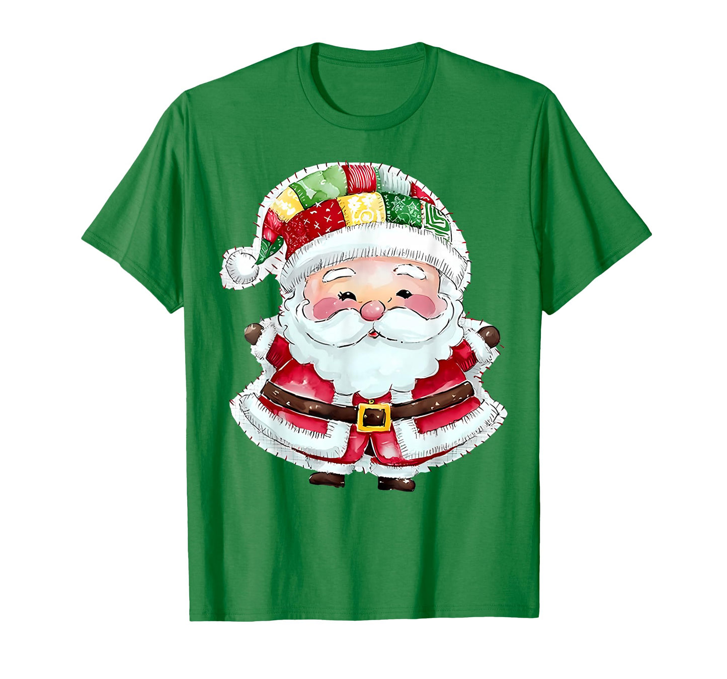 Cute Patchwork Santa Claus Christmas Xmas Men Women Kid Gift T-Shirt