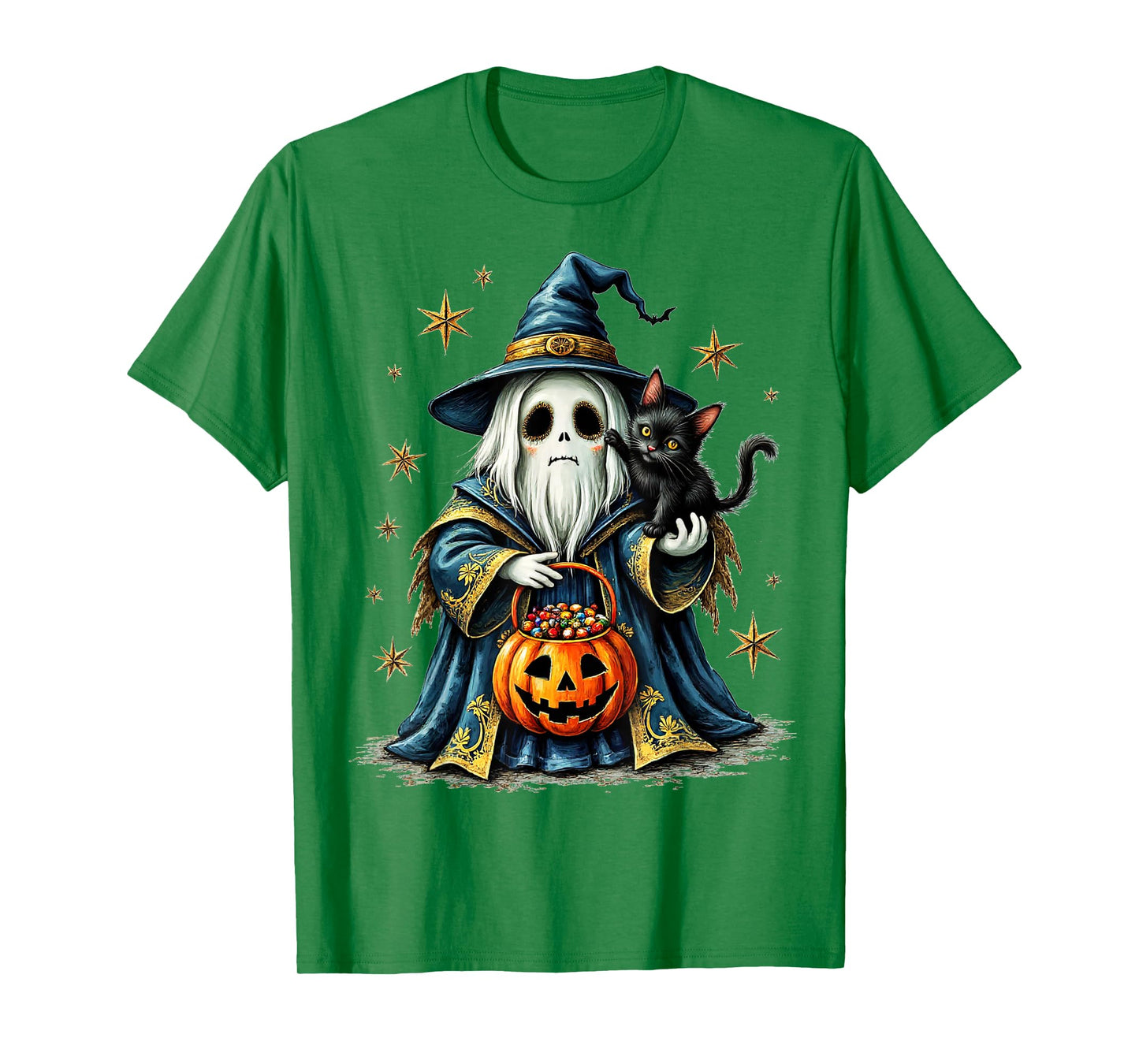 Ghost Holding Black Cat Lover Halloween 2025 Groovy Floral T-Shirt