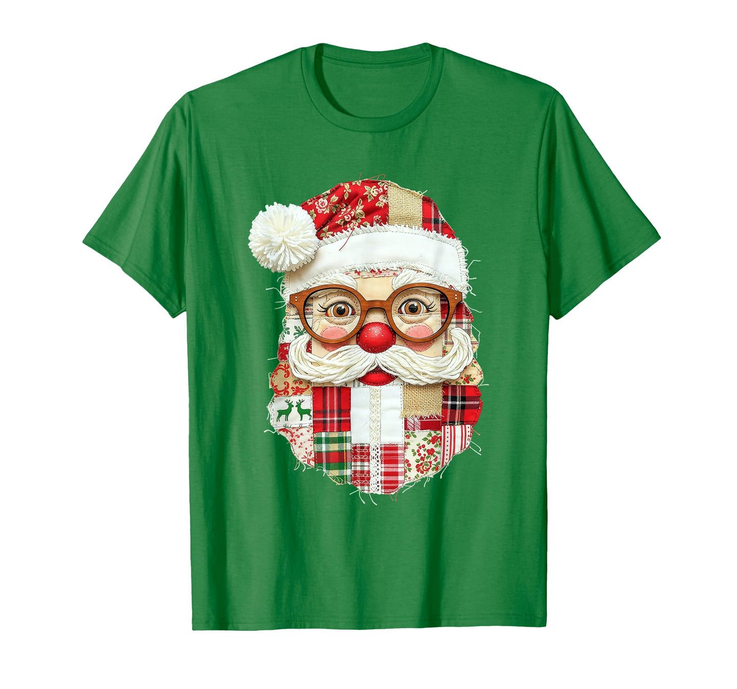 Vintage Preppy Santa Claus Face Patchwork Christmas Xmas T-Shirt