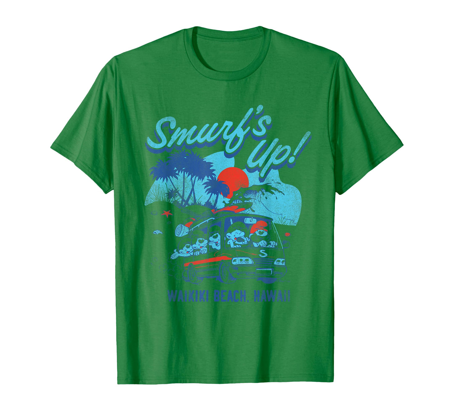 The Smurfs Smurf's Up Retro Waikiki Beach Van Travel Cartoon T-Shirt