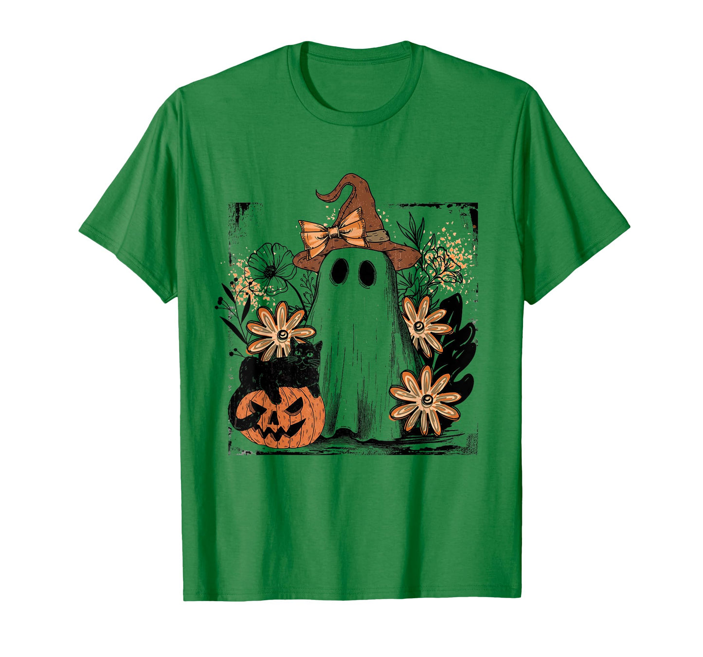 Floral Boho Ghost Halloween Coquette Spooky Pumkin Cat Fall T-Shirt