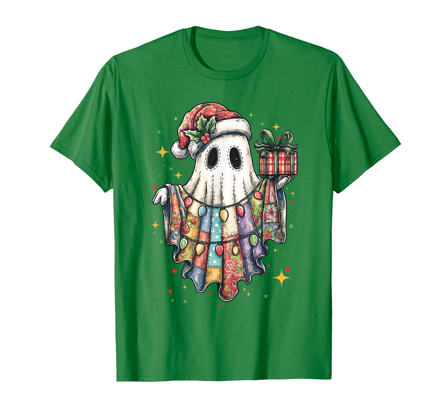 Retro Patchwork Christmas Ghost Merry Christmas Funny Boo T-Shirt