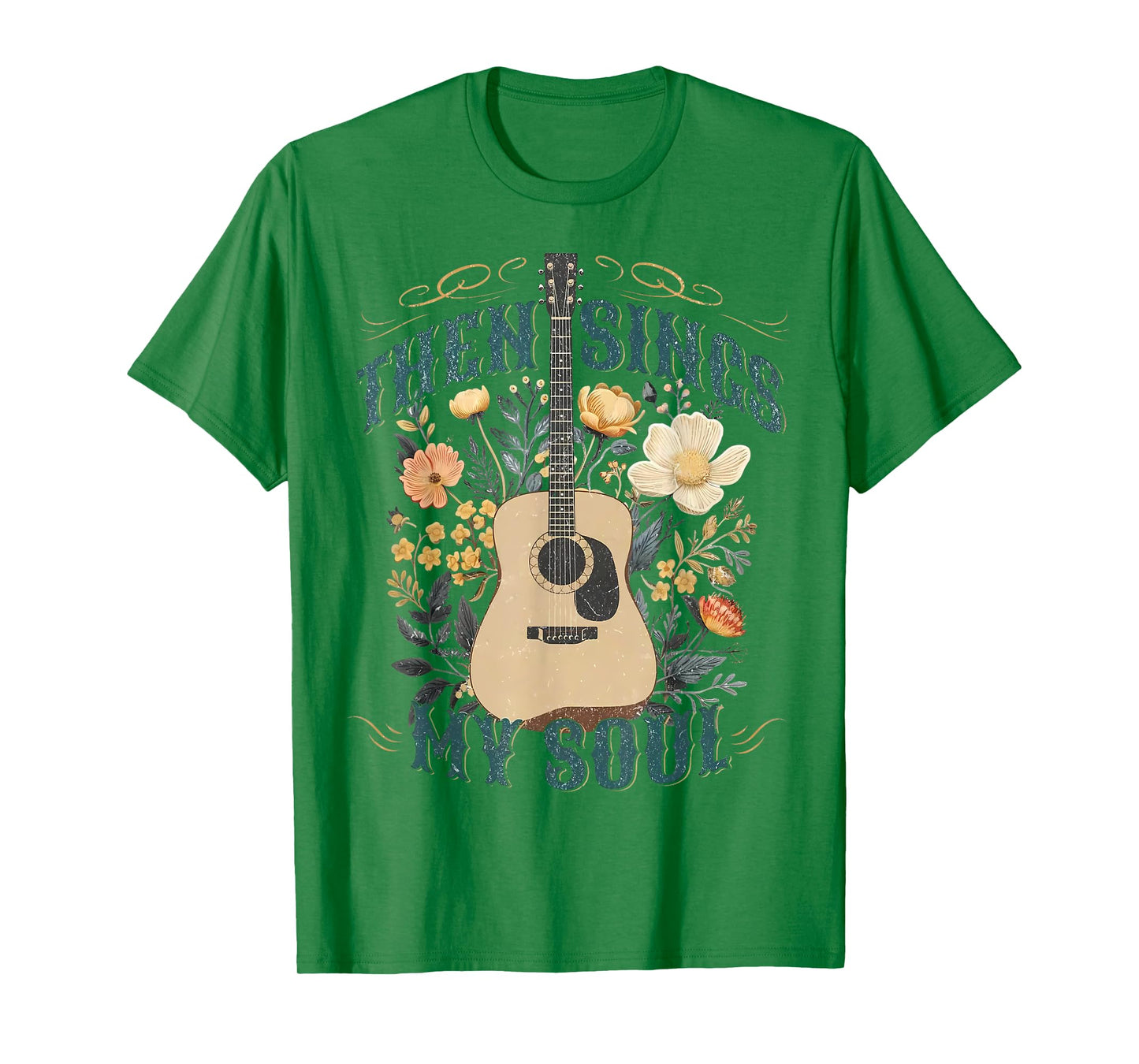 Vintage Floral Guitar Then Sings My Soul Christian Jesus T-Shirt