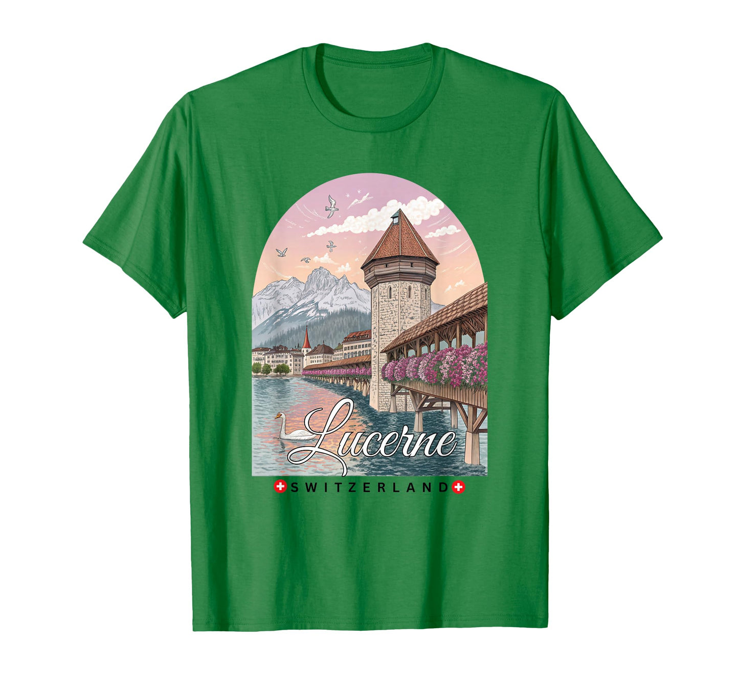 Lucerne Switzerland Scenic View Vintage Art Souvenir T-Shirt