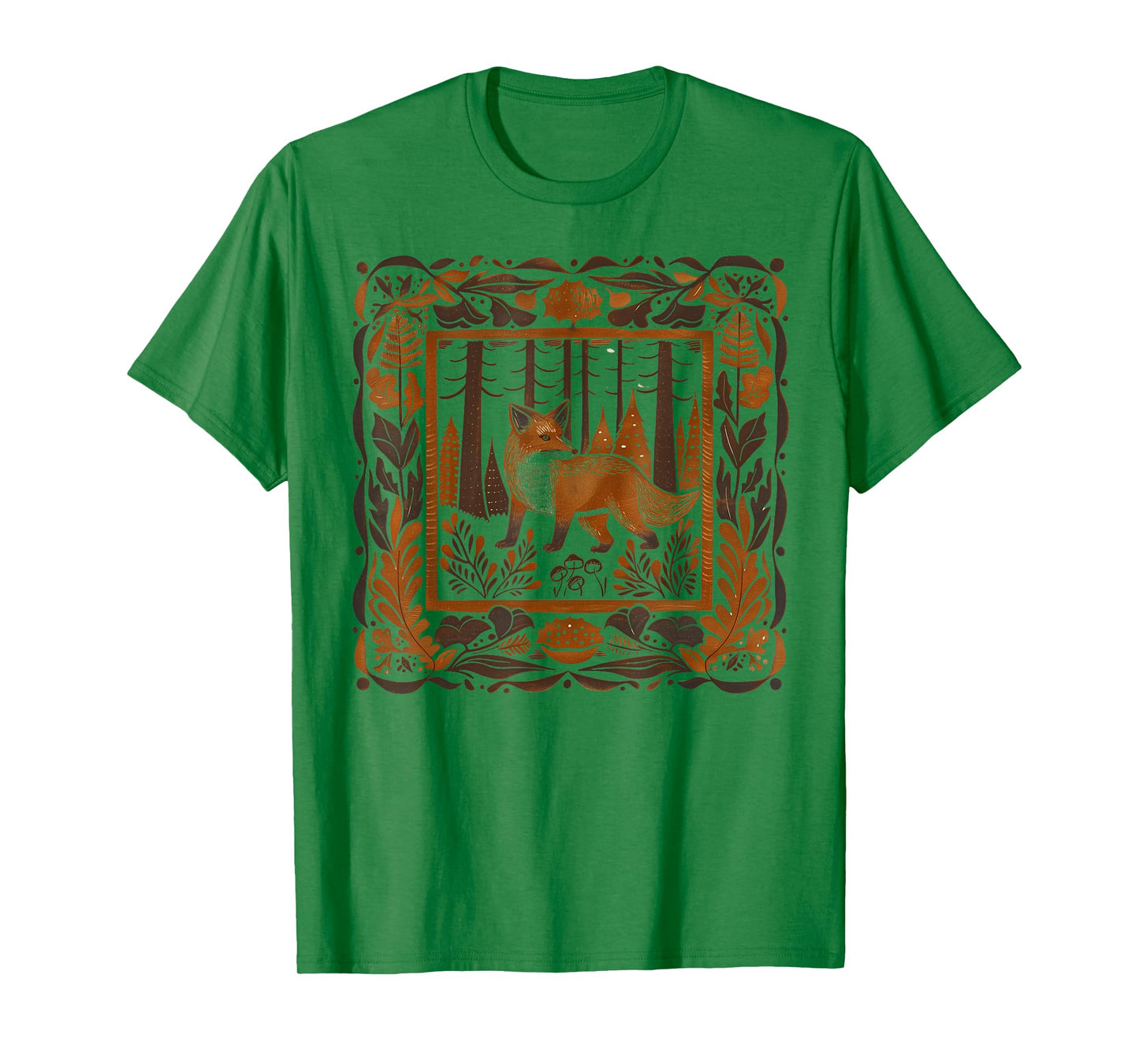 Forestcore Fox Linocut Print - Folklore and Nature Magic T-Shirt